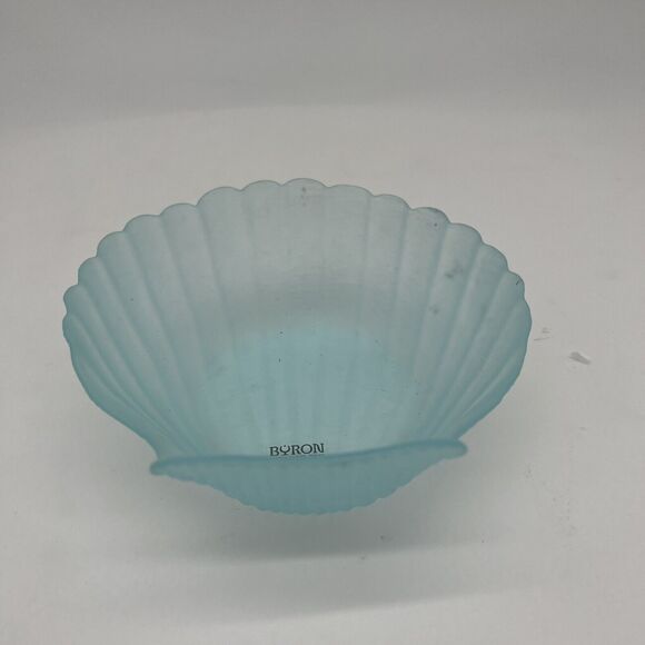Byron Hirota Glass Frosted Blue Seashell Trinket Bowl Tokyo Japan - Picture 3 of 4